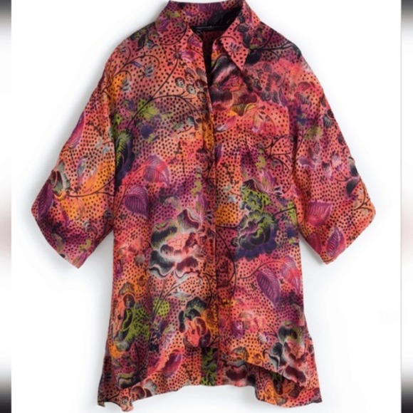 Peruvian Connection -663 Taormina Shirt Button Down Short Sleeve Floral - Medium - Picture 1 of 10